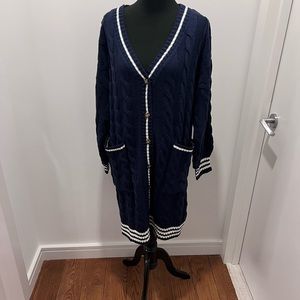 Cardigan Sweater Dress With Stripe Detail (NWT)